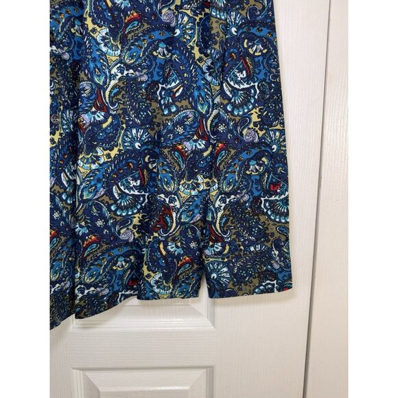 Tasso Elba Mens XXL Paisley Button Up Shirt Blue Tan Cotton Long Sleeve - Picture 3 of 7